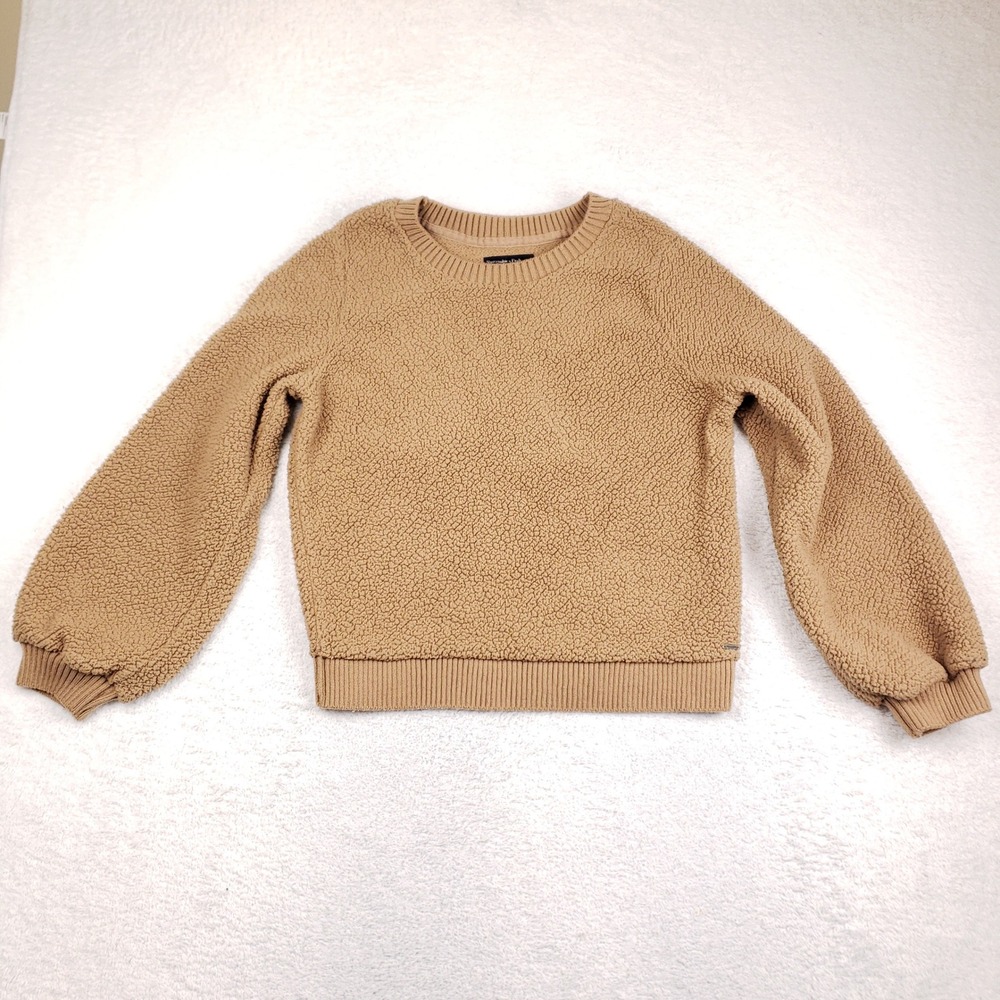 Abercrombie & Fitch Soft A&F Sherpa Crew Neck Sweatshirt Tan Camel M Teddy